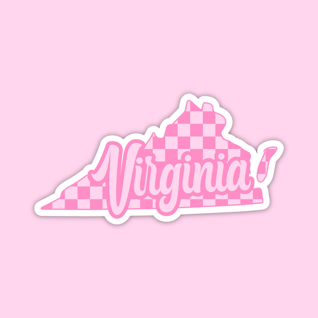 The State Stickers - Virginia Pink Checker State Sticker - Sienna Sky Boutique