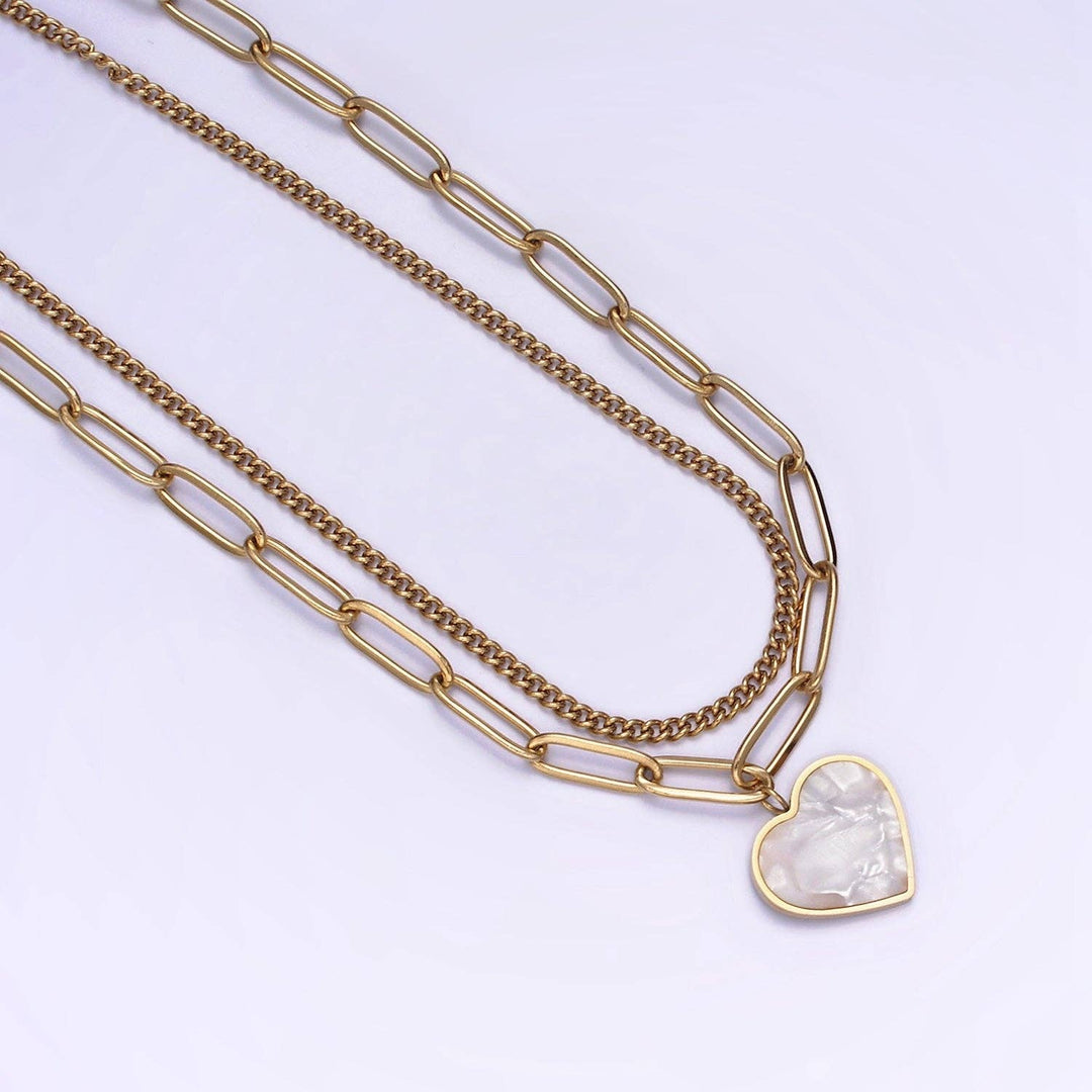Aim Eternal - Stainless Steel Pearl Heart Double Layer Choker Necklace - Sienna Sky Boutique